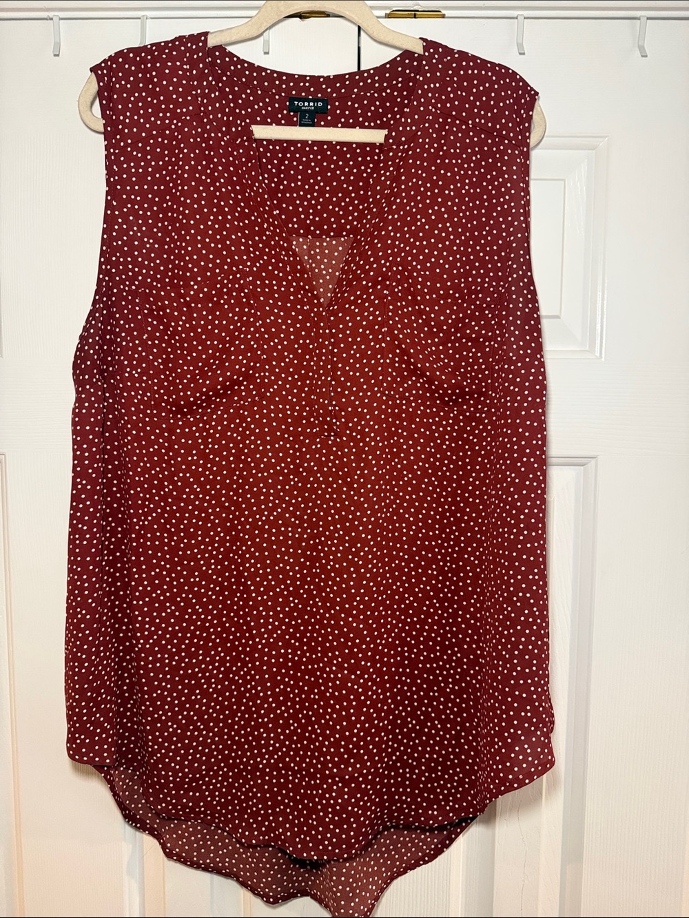 torrid Burgundy Brownish Red Polka Dot Sleeveless V-Neck Blouse